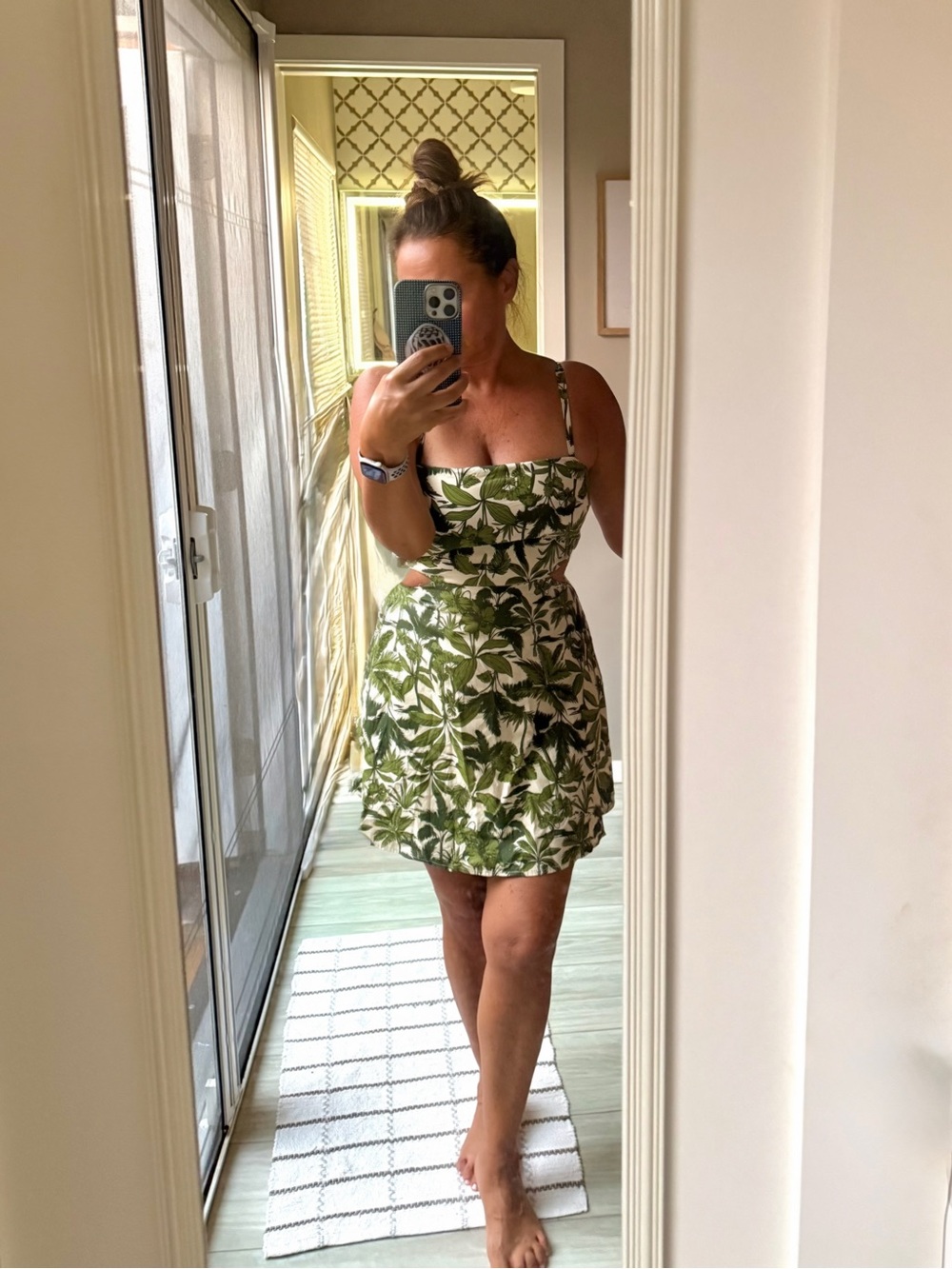 mahina Green Leaf-Print Mini Sundress